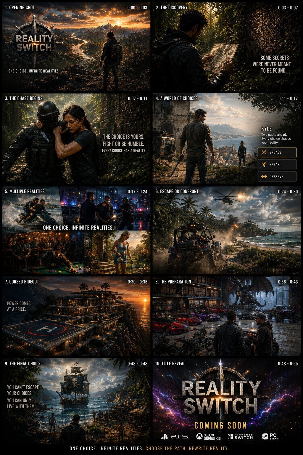 Reality Switch cinematic storyboard
